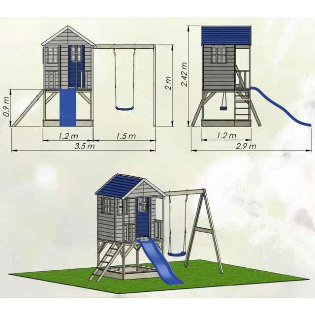 Wendi Toys Alpaca speelhuis met glijbaan, schommel en zandbak wtm10 blauw 3083710 large