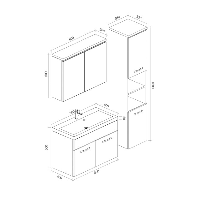 Badplaats Badkamermeubel set paso 80 x 40 cm zwart hoogglans badmeubel met 3181361 large