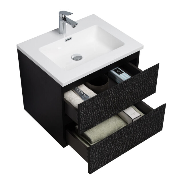 Badplaats Badkamermeubel set angela 60cm zwart houtnerf badmeubel met 3195791 large