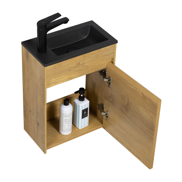 Badplaats Toiletmeubel sinta 40 x 22 cm eiken fonteinmeubel met zwarte 3181181 large