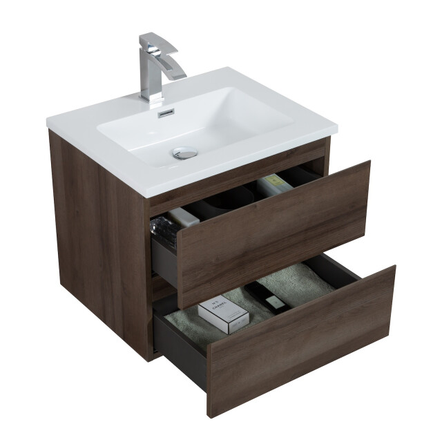 Badplaats Badkamermeubel set angela 60 cm bruin badmeubel met wastafel 3181346 large