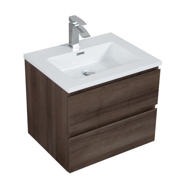Badplaats Badkamermeubel set angela 60 cm bruin badmeubel met wastafel 3181346 large