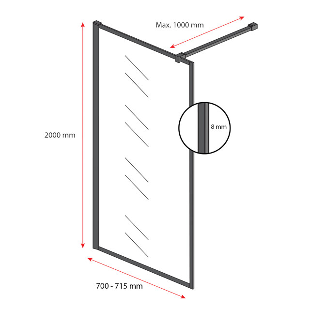 Badplaats Douchewand georgia 70 x 200 cm zwart – inloopdouche 8 mm 3181596 large