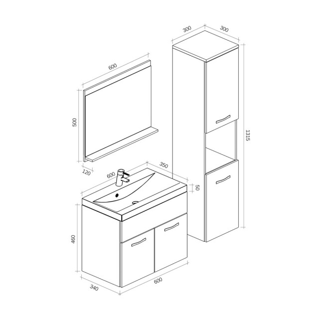 Badplaats Badkamermeubel set montreal 60 cm kastanje eiken met donker grijs - 3181082 large