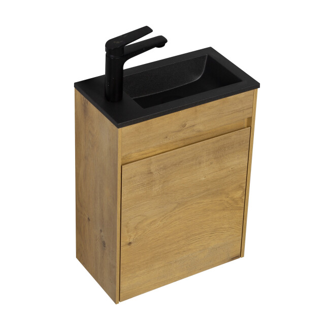 Badplaats Toiletmeubel sinta 40 x 22 cm eiken fonteinmeubel met zwarte 3181181 large