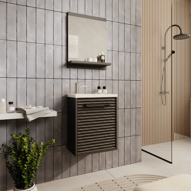 Badplaats Toiletmeubel etna 40 x 22 cm mat zwart fonteinmeubel met wastafel 3180960 large