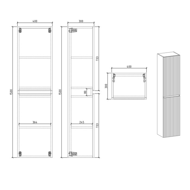 Badplaats Badkamerkast thermis 40 x 30 x 150 cm mat zwart hangende kolomkast 3195972 large