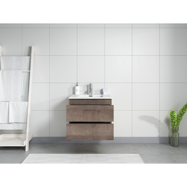 Badplaats Badkamermeubel set angela 60 cm bruin badmeubel met wastafel 3181346 large