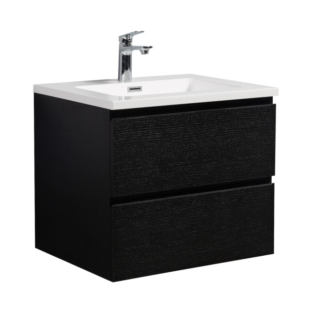 Badplaats Badkamermeubel set angela 60cm zwart houtnerf badmeubel met 3195791 large