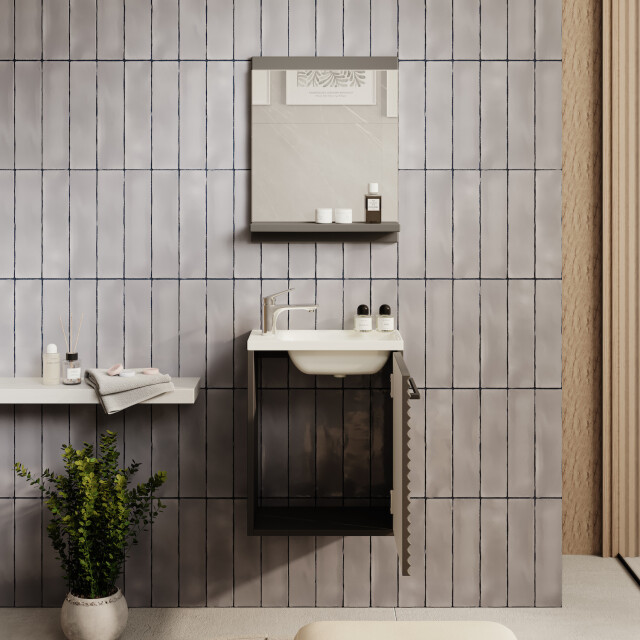 Badplaats Toiletmeubel etna 40 x 22 cm mat zwart fonteinmeubel met wastafel 3180960 large