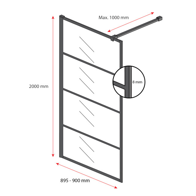 Badplaats Douchewand essos 90 x 200 cm zwart – inloopdouche 8 mm 3181228 large