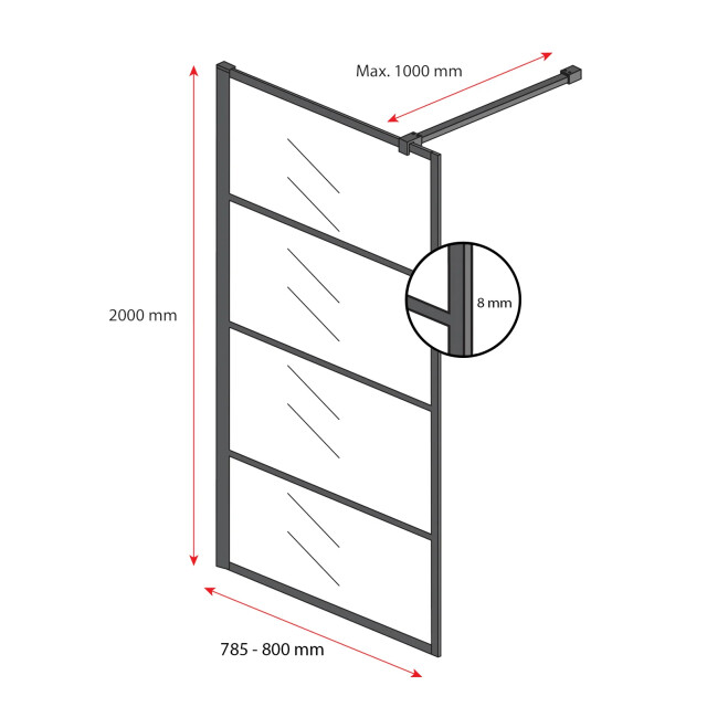 Badplaats Douchewand essos 80 x 200 cm zwart – inloopdouche 8 mm getint 3192187 large
