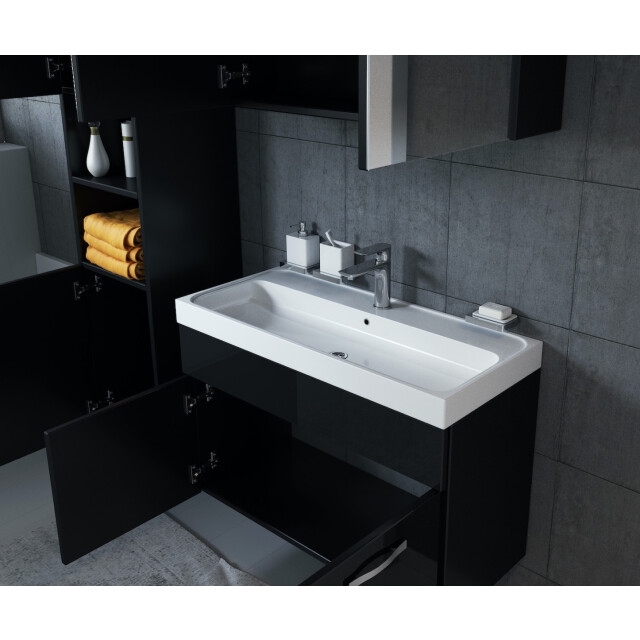 Badplaats Badkamermeubel set paso 80 x 40 cm zwart hoogglans badmeubel met 3181361 large