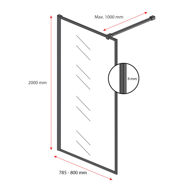 Badplaats Douchewand georgia 80 x 200 cm zwart – inloopdouche 8 mm 3181242 large