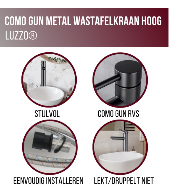 Luzzo ® como gun metal hoog rvs wastafelkraan hoog grijs 3047858 large