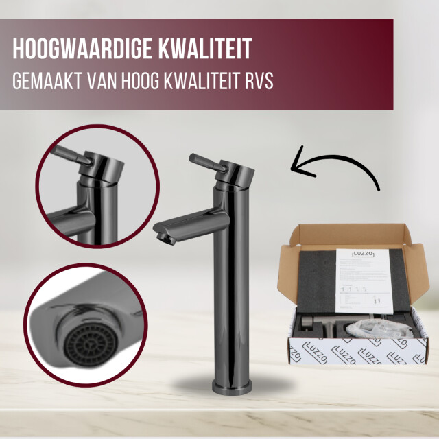 Luzzo ® como gun metal hoog rvs wastafelkraan hoog grijs 3047858 large