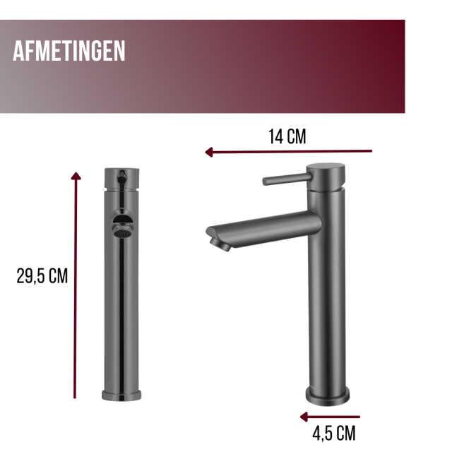 Luzzo ® como gun metal hoog rvs wastafelkraan hoog grijs 3047858 large