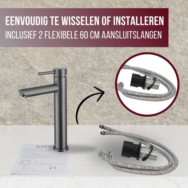 Luzzo ® como gun metal hoog rvs wastafelkraan hoog grijs 3047858 large