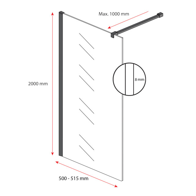 Badplaats Douchewand florida 50 x 200 cm zwart – inloopdouche 8 mm 3181254 large