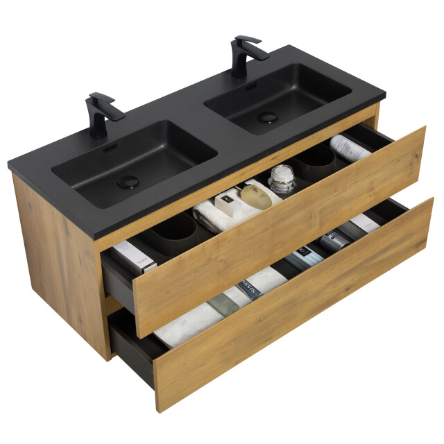 Badplaats Badkamermeubel set angela 120cm eiken badmeubel met zwarte 3181354 large
