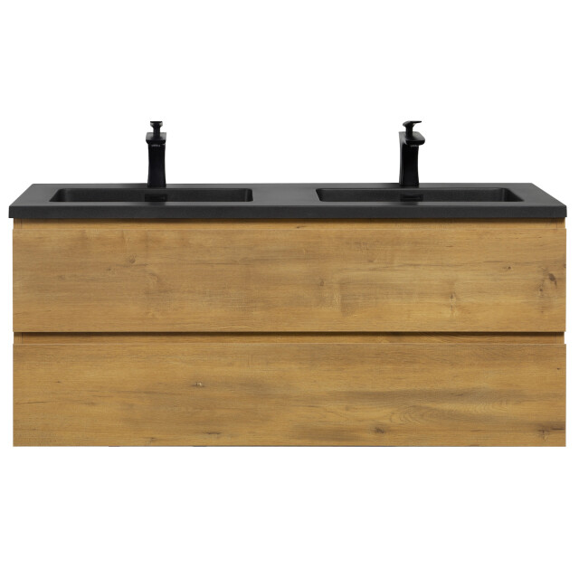 Badplaats Badkamermeubel set angela 120cm eiken badmeubel met zwarte 3181354 large