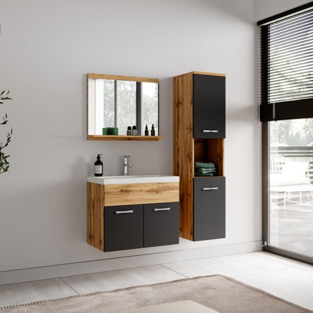 Badplaats Badkamerkast montreal 30 x 30 x 131 cm eiken met zwart hangende 3181291 large