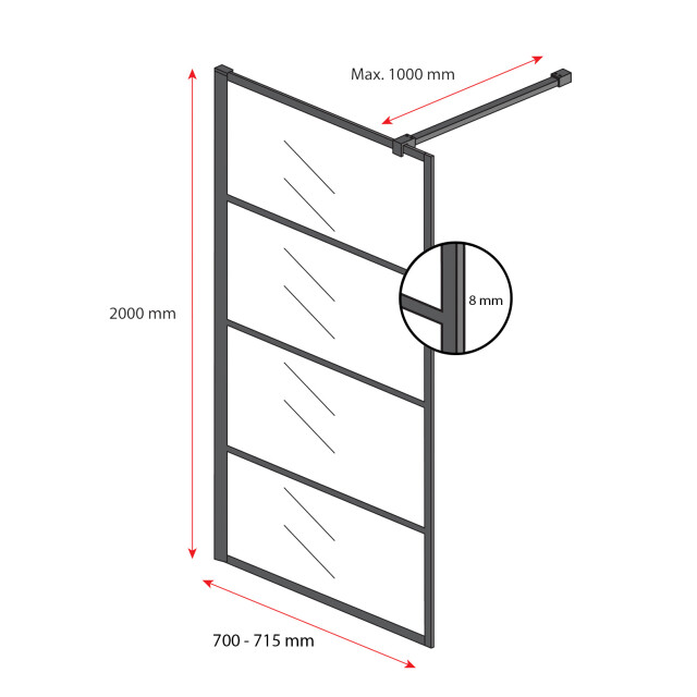 Badplaats Douchewand essos 70 x 200 cm zwart – inloopdouche 8 mm 3181230 large