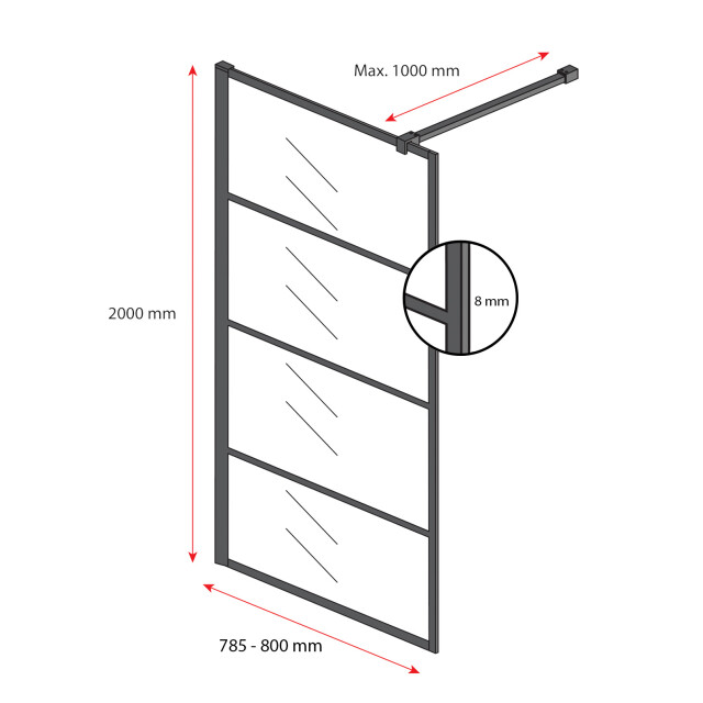 Badplaats Douchewand essos 80 x 200 cm zwart – inloopdouche 8 mm 3181229 large