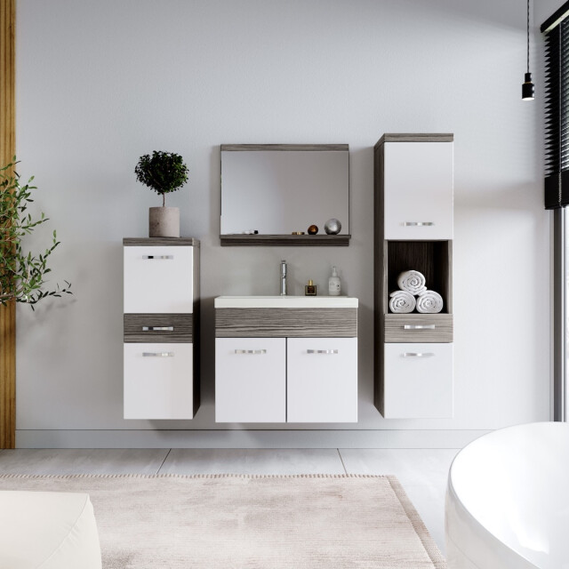 Badplaats Badkamermeubel set alba 60 x 35 cm grijs eiken met wit badmeubel 3181412 large