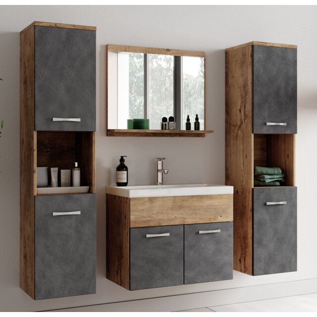 Badplaats Badkamermeubel set montreal xl 60 cm kastanje eiken met donker grijs 3181081 large