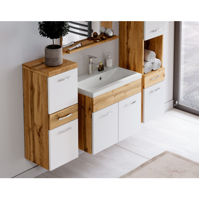 Badplaats Badkamermeubel set alba 60 x 35 cm eiken met wit badmeubel met 3181410 large