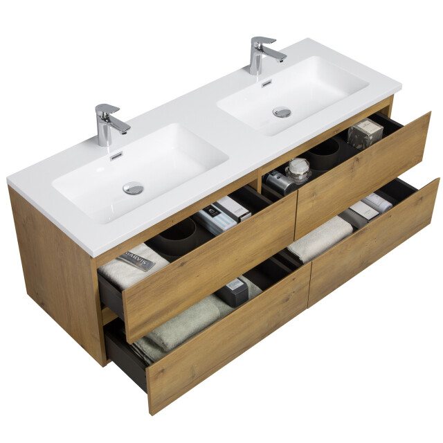 Badplaats Badkamermeubel set angela 140cm eiken badmeubel met wastafel 3181353 large