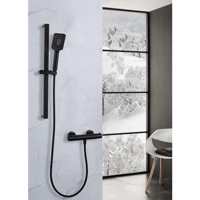 Luzzo ® square black doucheset thermostaatkraan met glijstang - 3047811 large