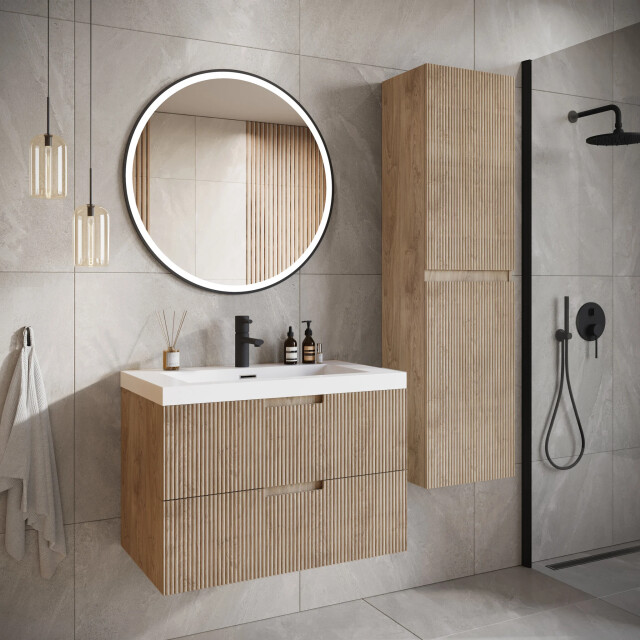 Badplaats Badkamermeubel set thermis 80cm licht badmeubel met wastafel 3181046 large