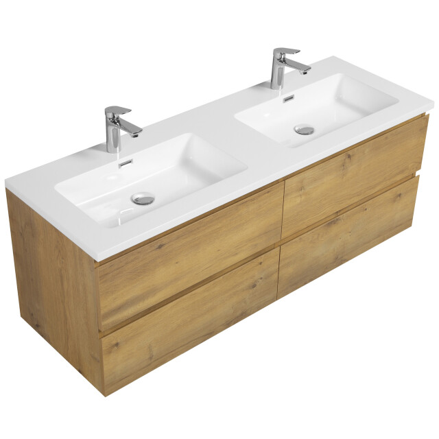 Badplaats Badkamermeubel set angela 140cm eiken badmeubel met wastafel 3181353 large