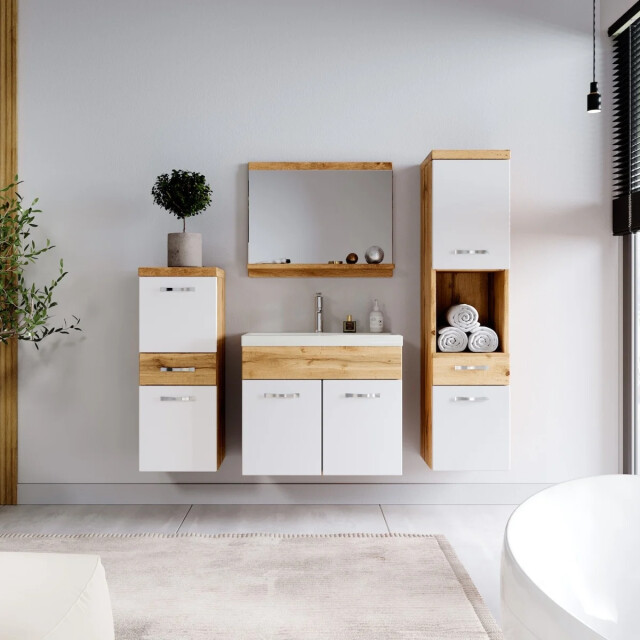 Badplaats Badkamermeubel set alba 60 x 35 cm eiken met wit badmeubel met 3181410 large