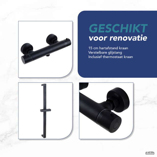 Luzzo ® square black doucheset thermostaatkraan met glijstang - 3047811 large