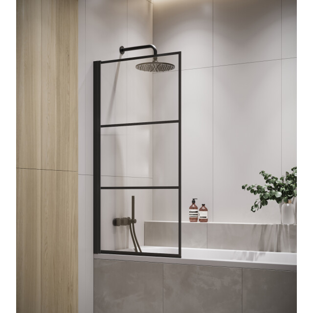 Badplaats Badwand berkan 70 x 140 cm zwart badscherm draaibaar 5 mm dik - 3181173 large