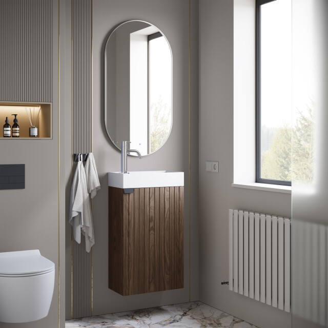 Badplaats Toiletmeubel bosco 40 x 22 cm walnoot fonteinmeubel met wastafel 3180974 large