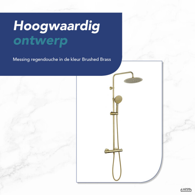 Luzzo ® pvd regendouche brushed brass met thermostaatkraan 25cm 3047808 large