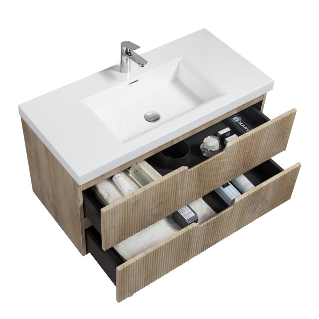 Badplaats Badkamermeubel set thermis 100cm licht eiken badmeubel met 3181044 large