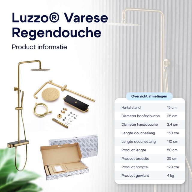 Luzzo ® varese brushed brass regendouche thermostaat met planchet 3047847 large