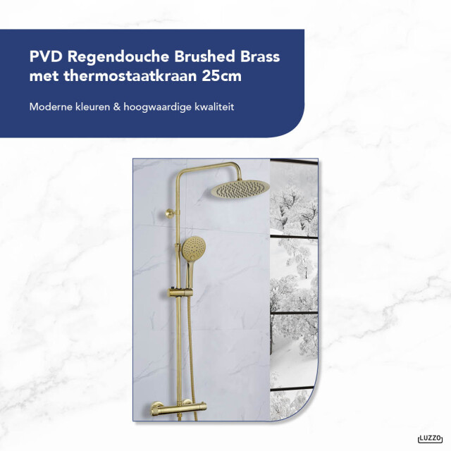 Luzzo ® pvd regendouche brushed brass met thermostaatkraan 25cm 3047808 large
