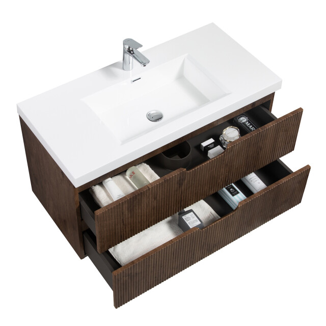 Badplaats Badkamermeubel set thermis 100cm rose wood badmeubel met wastafel 3181096 large