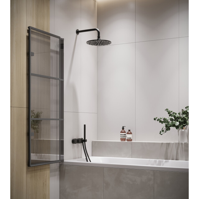 Badplaats Badwand berkan 120 x 140 cm zwart badscherm draaibaar 5 mm dik - 3181427 large