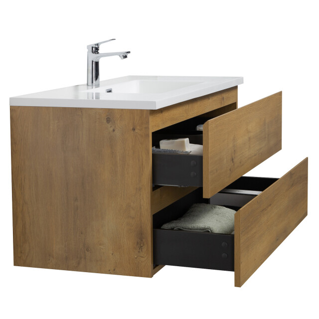 Badplaats Badkamermeubel set angela 100cm eiken badmeubel met wastafel 3181360 large