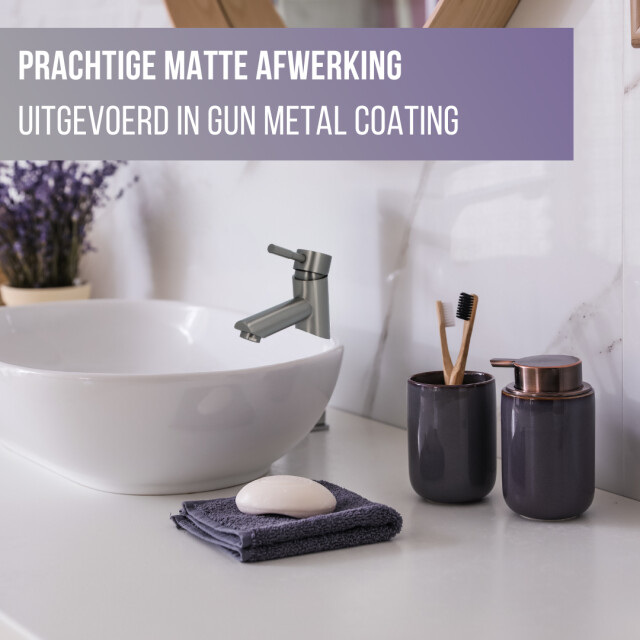 Luzzo ® como gun metal rvs wastafelkraan laag zilver 3047856 large