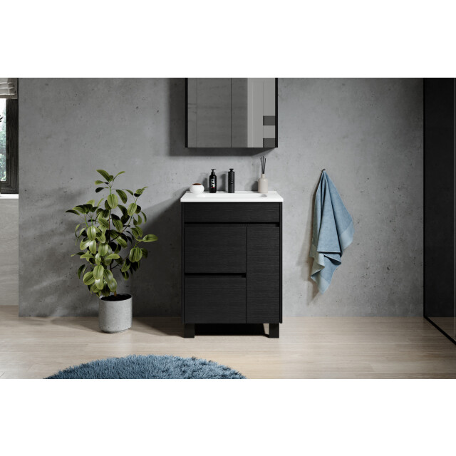 Badplaats Badkamermeubel set salzburg 60 cm zwart houtnerf staand badmeubel 3181120 large