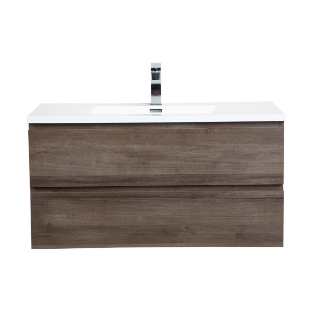 Badplaats Badkamermeubel set angela 100cm bruin badmeubel met wastafel 3181359 large
