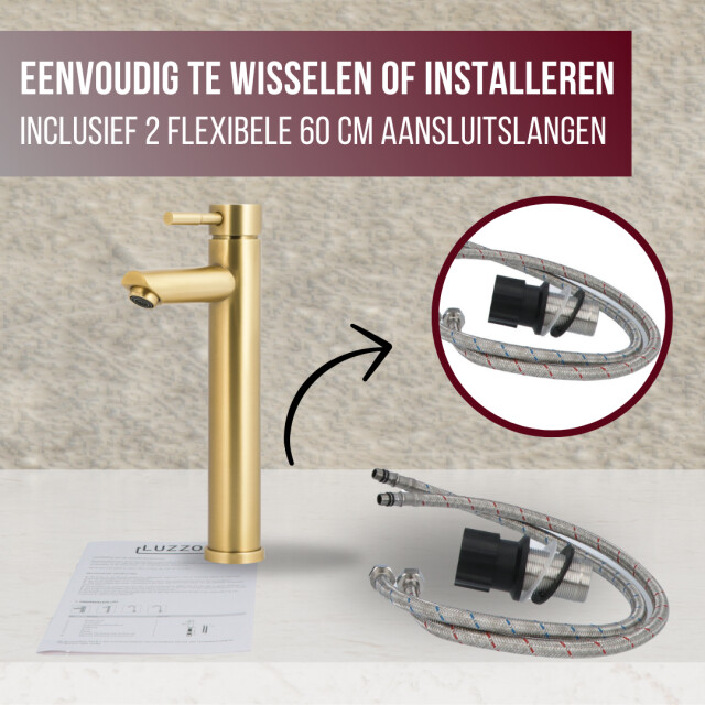 Luzzo ® como brushed brass hoog rvs wastafelkraan hoog - 3047854 large